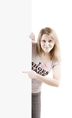 Image showing The happy young woman on white background