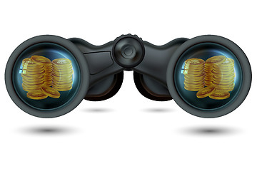 Image showing binoculars with dollar coins