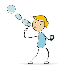 Image showing vector boy blowing bubbles