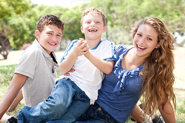 Image showing Kids having fun with mum