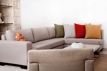 Image showing Modern couch withe coloured pillow