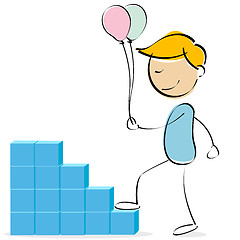 Image showing vector kid climbing blocks with balloons