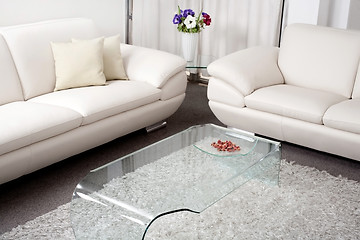 Image showing Modern white leather couch