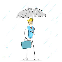 Image showing image of vector man holding umbrella in rainy day