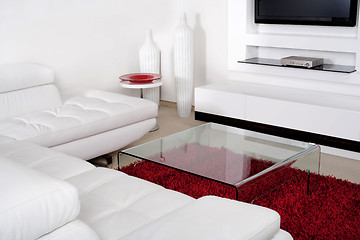 Image showing Living space with white leather couch