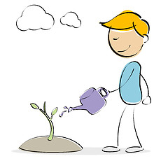 Image showing vector kid watering plant