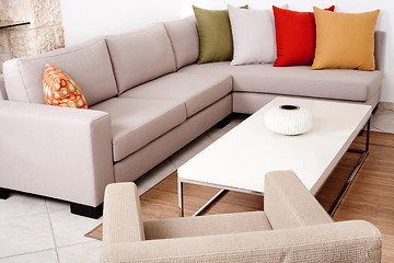 Image showing Sofa set with colored cushions