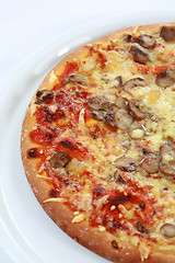 Image showing Pepperoni pizza with mushrooms