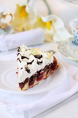 Image showing Cherry sponge cake with cream