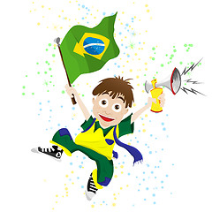 Image showing Brazil Sport Fan with Flag and Horn