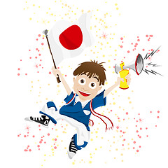 Image showing Japan Sport Fan with Flag and Horn