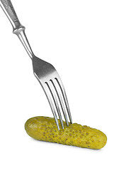 Image showing Marinated cucumber and fork