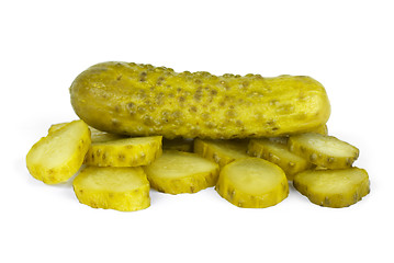 Image showing Whole marinated cornichon and few slices