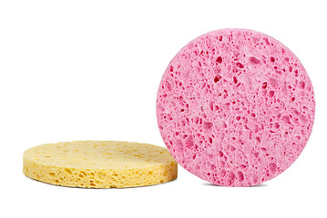 Image showing Pink and yellow cosmetic sponges