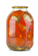 Image showing Glass jar with homemade marinated tomatoes