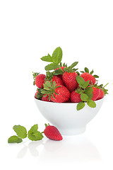 Image showing Strawberry Fruit and Mint Herb