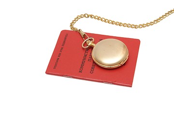 Image showing Soviet communist party card with pocket watch on chain