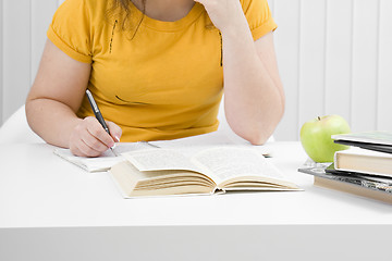 Image showing The girl the student with writing-books and books