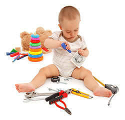 Image showing Little boy with tools