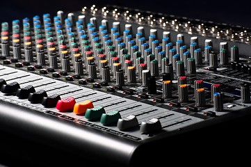 Image showing Closeup of an audio sound mixer