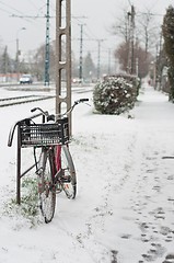 Image showing old bicyicle in winter snow