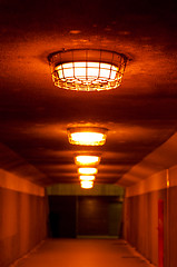 Image showing Old metro underpass with glowing lights