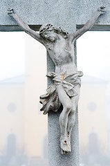 Image showing Stone cross with Jesus Christ crucifixion