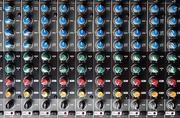Image showing Closeup of buttons of a studio mixer