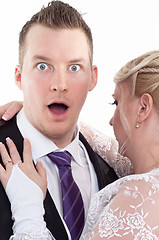 Image showing Surprised groom with her wife