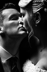 Image showing Beautiful couple kissing in black and white