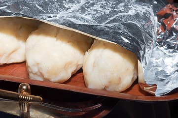 Image showing Freshly prepared bread dough on plate