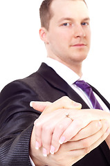 Image showing Bride and groom holding hand