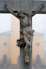 Image showing Stone cross with Jesus Christ crucifixion