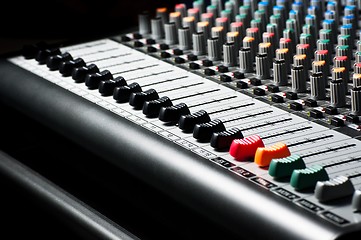 Image showing Closeup of an audio sound mixer