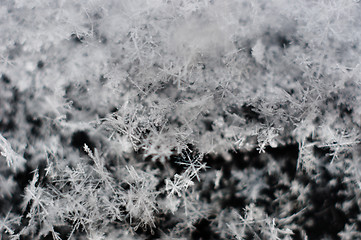 Image showing Ice cristals falling with black background macro shot