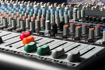 Image showing Studio mixer with sliders and buttons