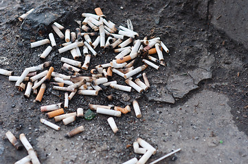 Image showing Pile of cigarettes on ground