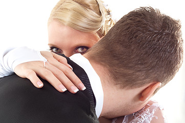 Image showing Bride leaning over groom