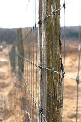 Image showing Wooden fence with metal net