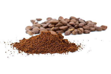 Image showing Grinded  and some whole coffee beans