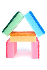 Image showing Five sponges of different colors