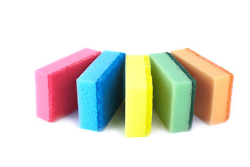 Image showing Five sponges of different colors