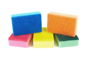 Image showing Five sponges of different colors
