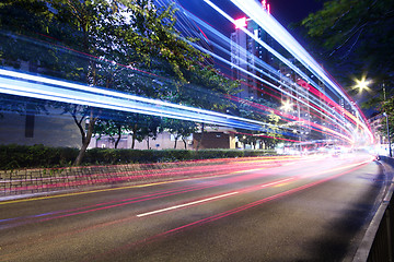 Image showing Modern Urban City with Freeway Traffic at Night, hong kong 