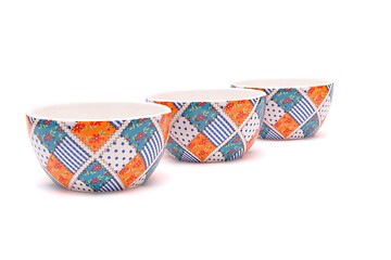 Image showing Row of porcelain bowls isolated