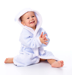 Image showing Cute child in bathrobe