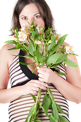 Image showing Portrait of pretty pregnant woman with flowers