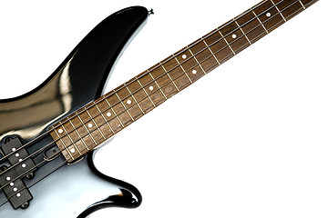 Image showing Fragment of black  Bass Electric Guitar With Four Strings, isola