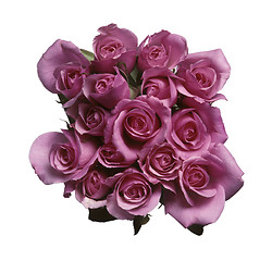 Image showing Overhead view of a bouquet of pink roses