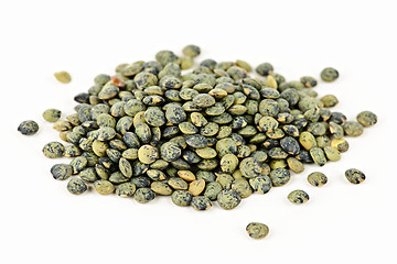 Image showing Pile of uncooked French lentils